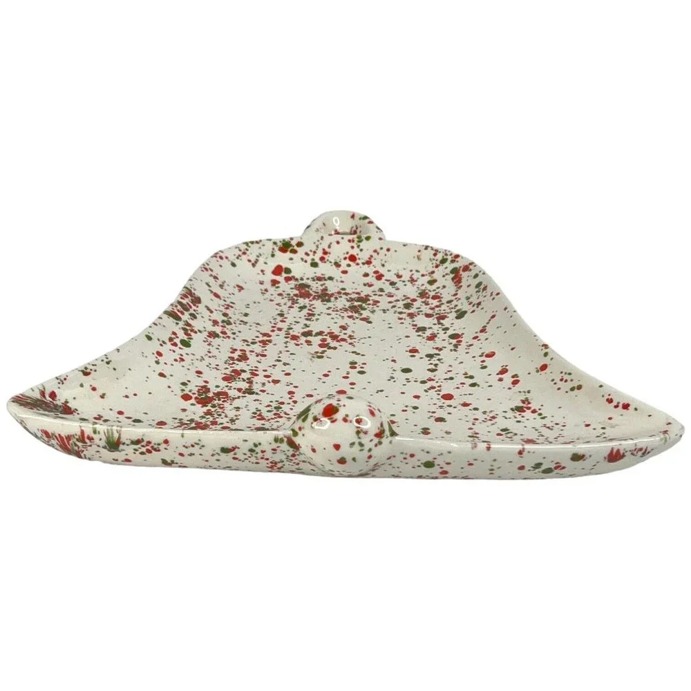 Atlantic Mold Ceramic Christmas Bell Plate Dish Platter Splattered Green Orange